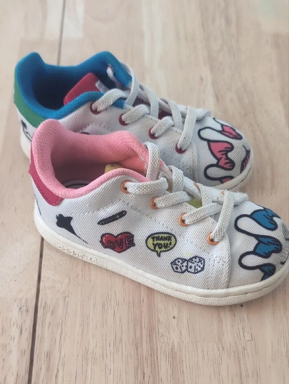 adidas White Kids Sneakers with Pink & Blue Accents